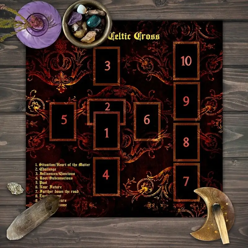 VIKAMA Retro Red Pattern Celtic Cross Tarot Tablecloth Ceremony Altar Cloth Tarot Cards Divination Table Mat Card deduction