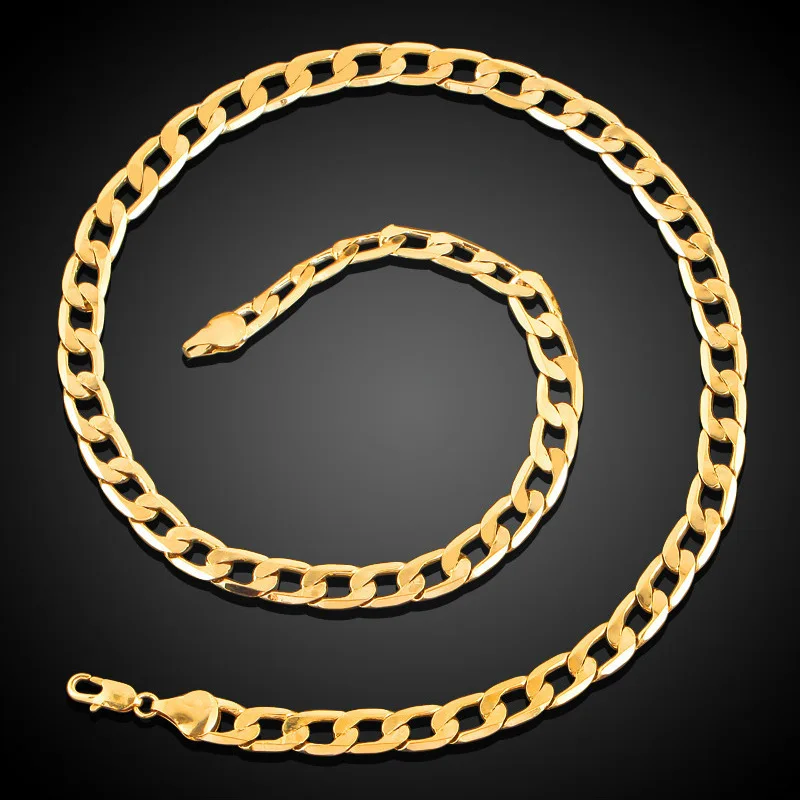 Luxury 24K 9999 Pure Gold real gold Figaro 1 to 1 Necklace Men's and Women's Necklace