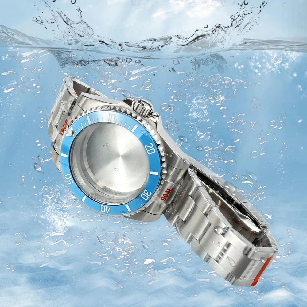 

Ice blue Ceramic bezel 40mm Watch Case Waterproof Fit NH35 NH34 NH36 NH38 Movement Oyster Bracelet SUB GMT Case Watch Accessory