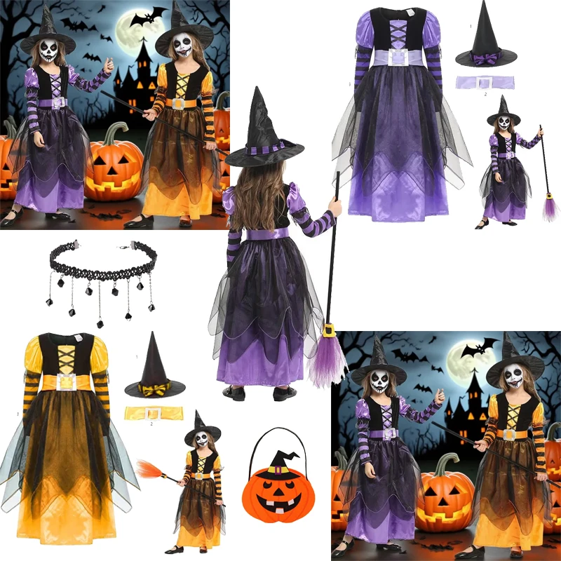 

Halloween Costumes Role-play Witches Dress+hat Girl Fairy Tale Wizard Dress Carnival show clothes Halloween gifts
