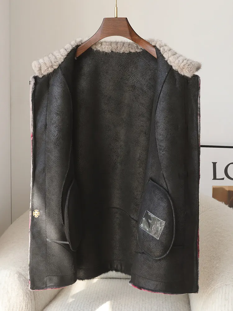 Special clearance sale: Mid-length mink collar, Haining for middle-aged and elderly mothers, golden mink fur coat for women