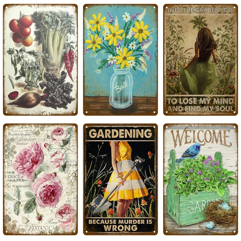 Retro Sign Home For Garden Outdoor Gardening Flowers Vintage Metal Sign Funny Plants Wall Decor Home Sweet Tin Sign Farm Birds