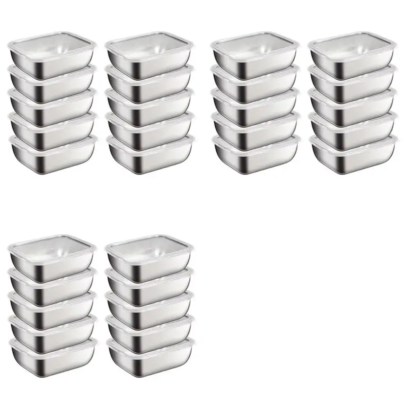 

ABKY-30Pcs Stainless Steel Food Storage Containers With Flip-Top Lids Reusable Fridge Organizers For Kitchen Picnics Food
