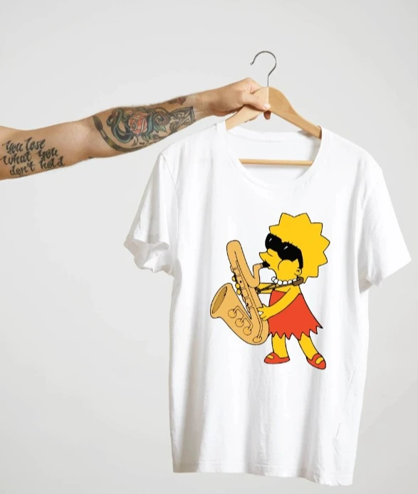 Lisa Simpson Saxophon-T-Shirt: Cartoon Art Tee Non-Mom Grafik-T-Shirt für Herren – lässiger Rundhalsausschnitt, normale Passform, leichter Stretch
