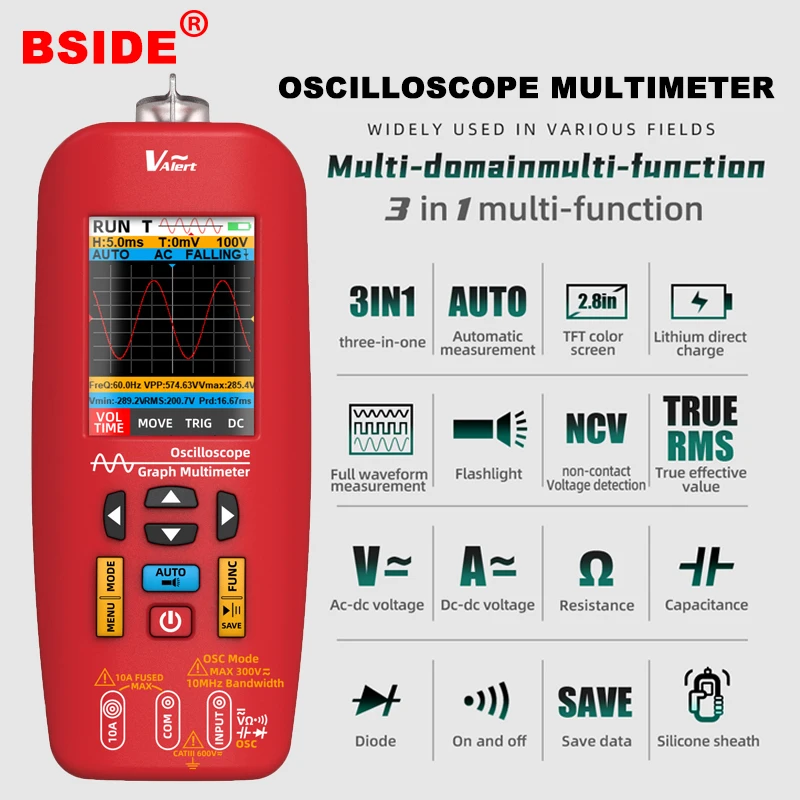 BSIDE O1 Digital Oscilloscope Multimeter Waveform Storage sampling rate 48MSa/s 10MHz Professional Electronic Components Tester