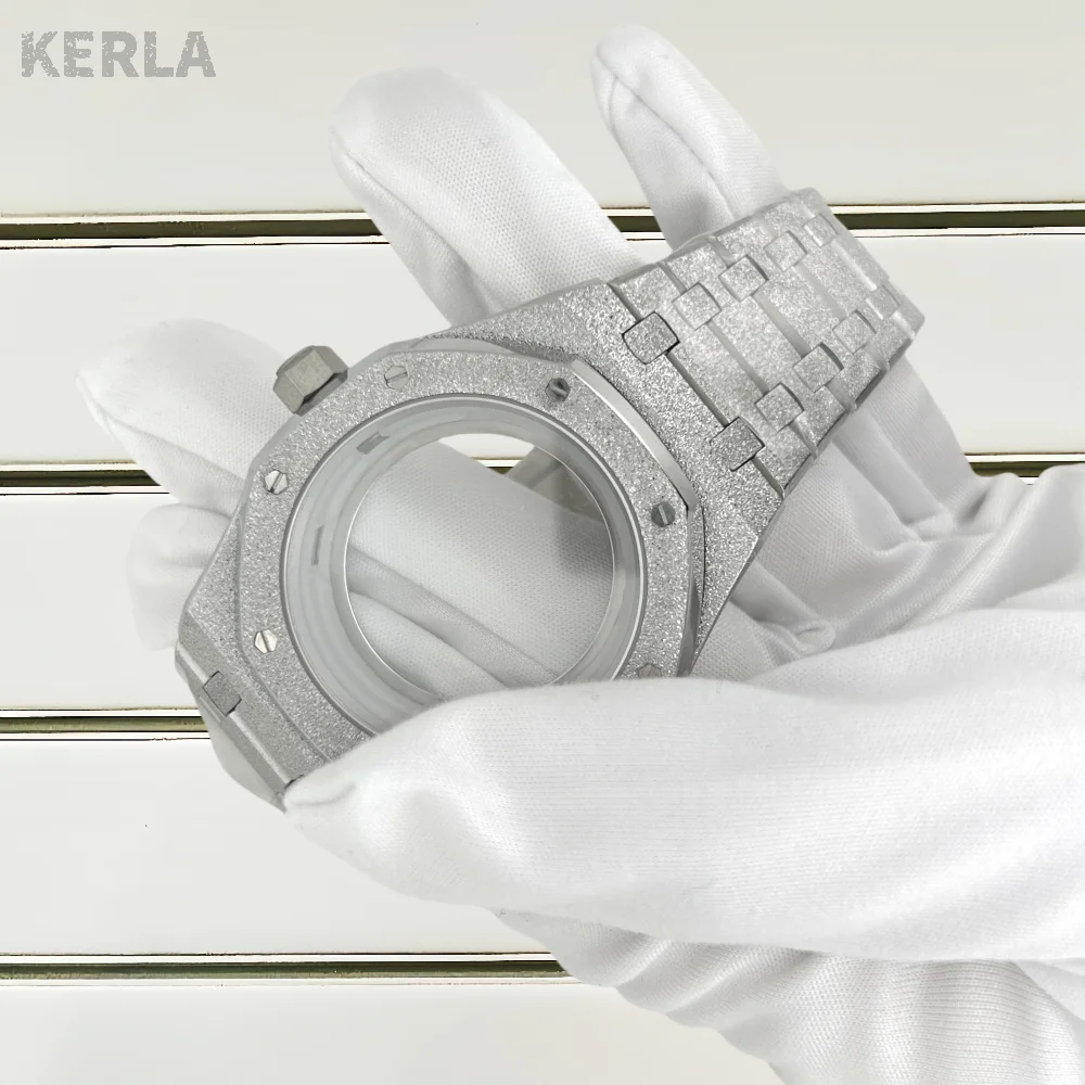 41mm Starry Sand Silver Watch Case Strap 316L Stainless Steel Fit Oak 31.8mm Dial Assembled NH35 NH36 Movement Watch Accessories