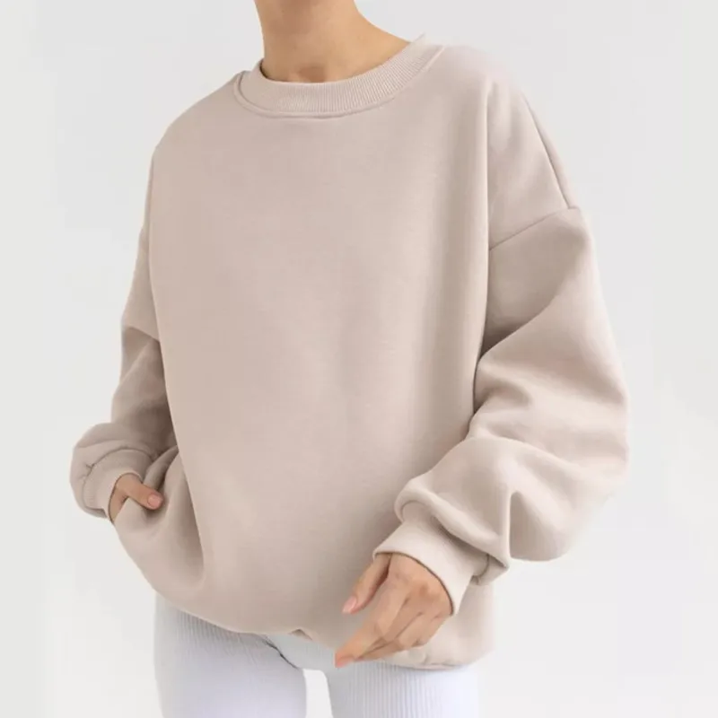 

Effortless Street Style Oversized Cozy Crewneck Sweater Solid Color Long Sleeve Pullover for Fall/Winter Curvy Women