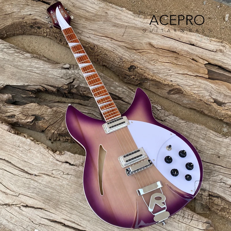 360 Electric Guitar Purple Burst Semi Hollow Body, R Shaped Tailpiece, 6 String Guitarra, Rosewood Fingerboard, Free Shipping