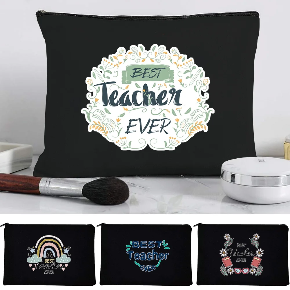 Zipper Storage Pouch Decorated With Teacher Print Practical Cosmetic Makeup Bag for Brushes Pens Phone Keys