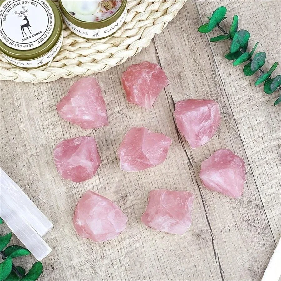 1/7pcs Natural Raw Rose Quartz Crystal, Tumbled Stone Rough Gravel Chips For Healing