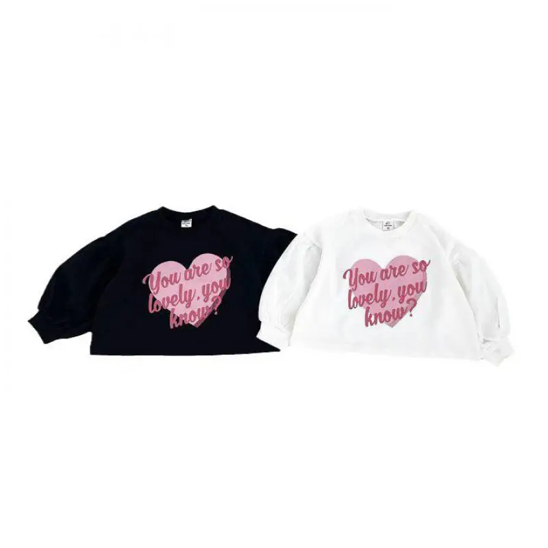 Autunno nuovo bambino manica lunga felpa ragazze carine lettera cuore stampa felpa bambini Pullover allentato bambino top vestiti