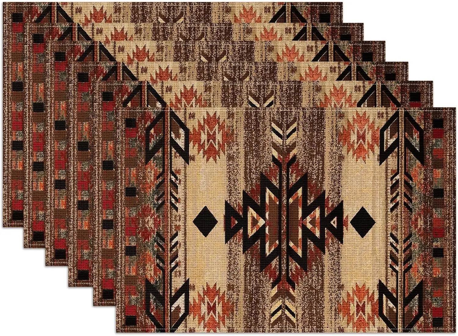 

Юго-западные салфетки, набор из 6 льняных ковриков в деревенском племенном геометрическом стиле, моющиеся, устойчивые к пятнам настольные коврики для винтажных родов