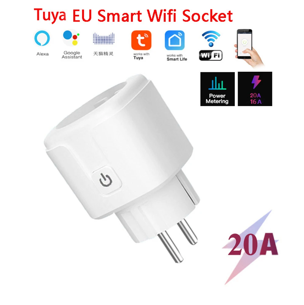 

Умная розетка Wi-Fi/розетка Zigbee EU 20A с функцией мониторинга мощности, голосовое управление, работает с Alexa GoogleHome