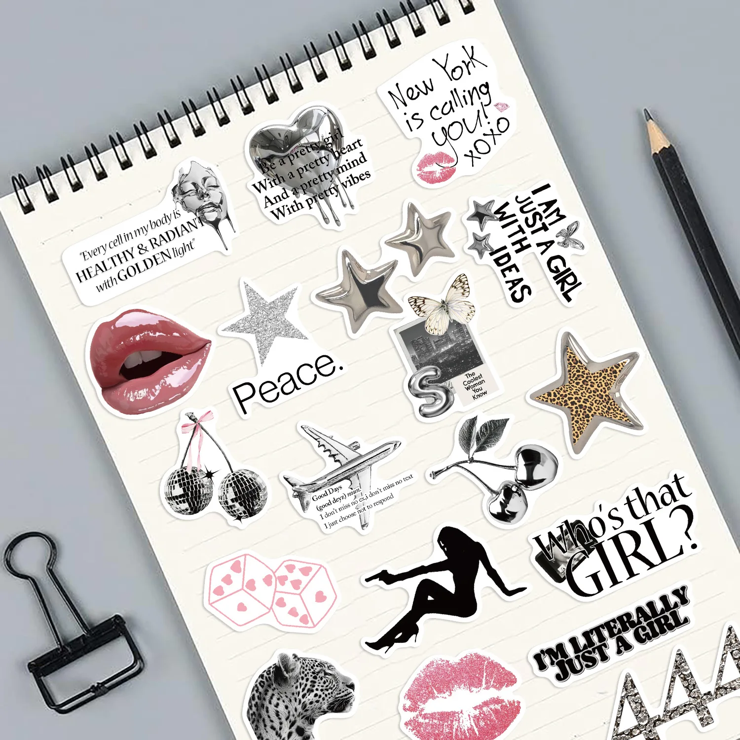 50 قطعة Y2k ملصقات الفضة محظوظ الفتيات ملصقات صناعة يدوية سكرابوكينغ الهاتف الأمتعة سكيت مقاوم للماء Coquette الشارات