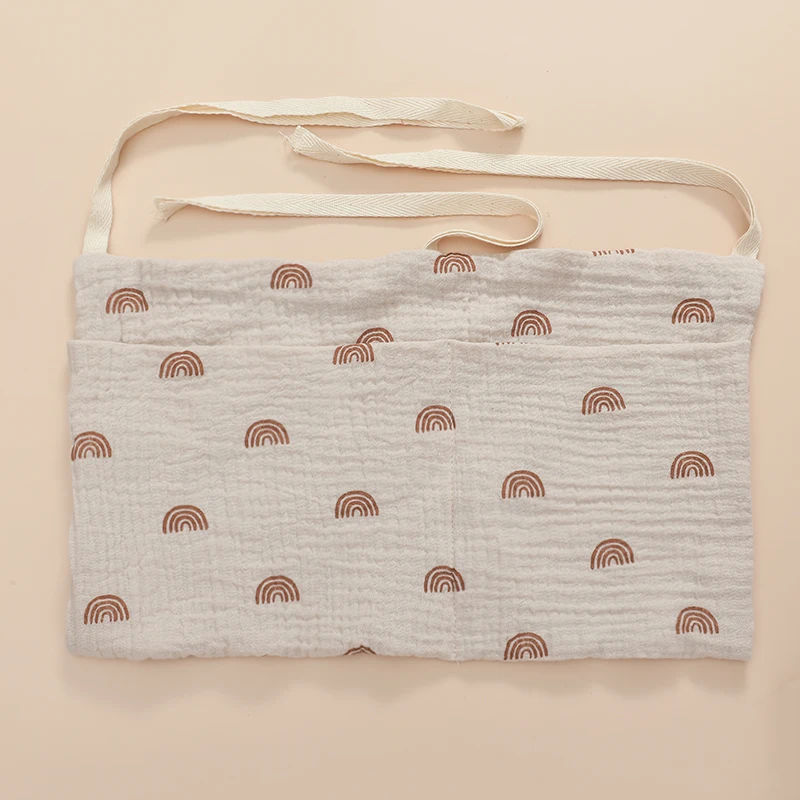 100% Baumwolle Baby Krippe Lagerung Tasche Multifunktionale Neugeborenen Bett Kopfteil Organizer Für Kinder Baby Bettwäsche Windel Tasche – Detail 2