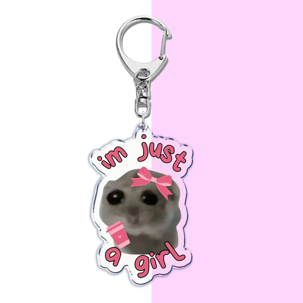 Fun Meme Im Just A Girl Sad Hamster Key Chain Keychains Ring for Accessories Bag Funny Pendant Keyring Jewelry Fans Gifts