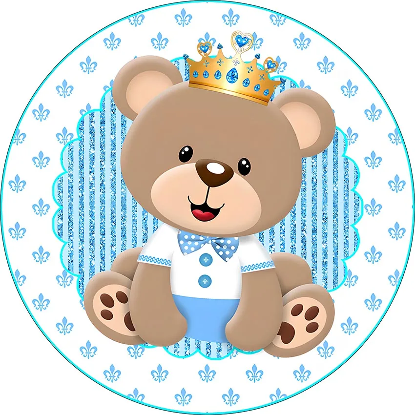 Mehofond-telón de fondo circular de oso rosa y azul para niño, fiesta de cumpleaños para recién nacido, cubierta de fondo elástica de Príncipe o princesa, decoración para Baby Shower