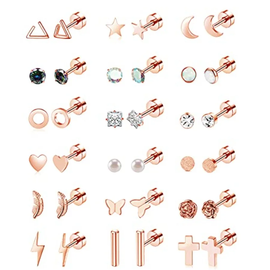 

Hypoallergenic Flat Back Earrings for Women Surgical Steel Earrings for Sensitive Ears 20G Flatback Cartilage Earrings Stack