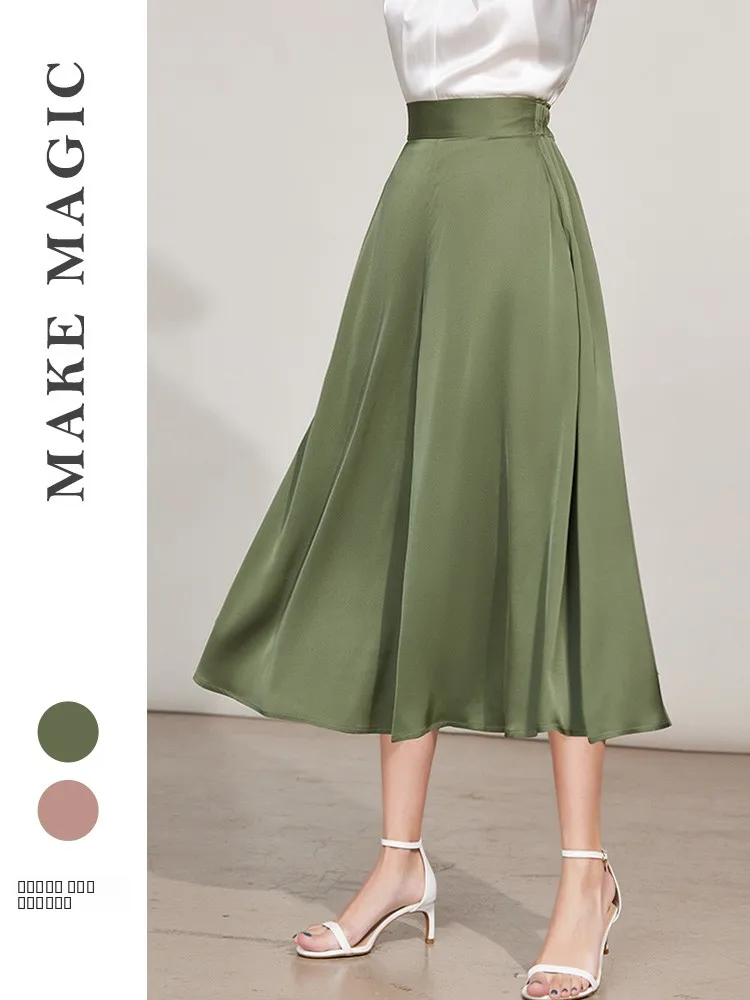 

Шелковые брюки-юбка Ele с широкими штанинами, весенняя новинка, эффект струящейся ткани, высокая талия, длина 7/8, повседневные женские брюки