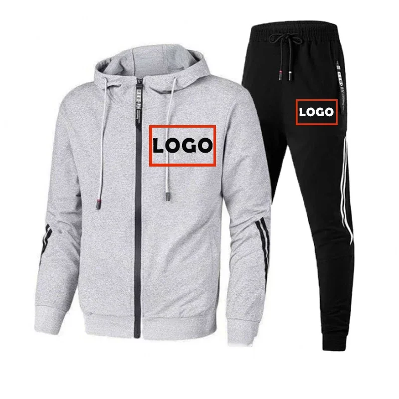 Custom Logo 2023 Autumn Men\'s Tracksuit Zipper Hoodies+pants 2pcs Sets Fashion MensStreetwear Jacket Suit Male Clothing