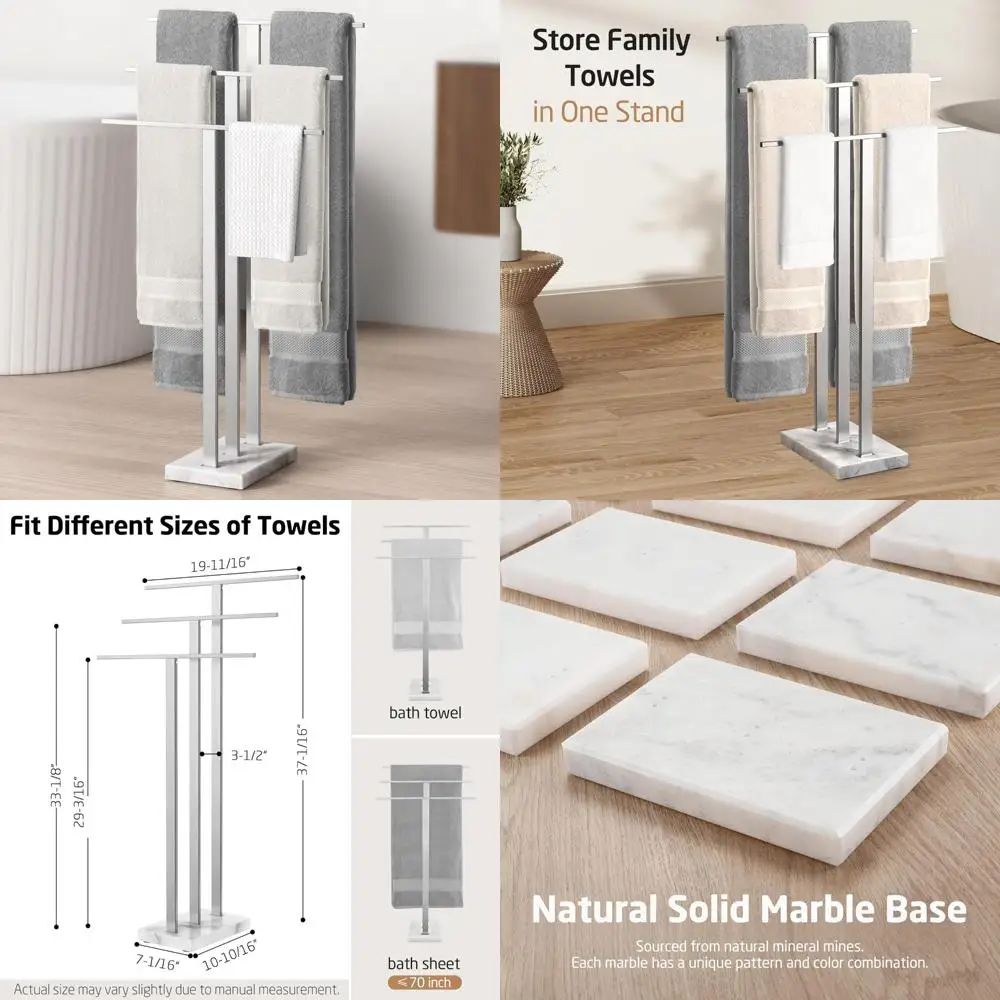 

Отдельно стоящая трехъярусная вешалка для полотенец с тяжелым мраморным основанием для ванной комнаты, изготовленная из матовой нержавеющей стали SUS304