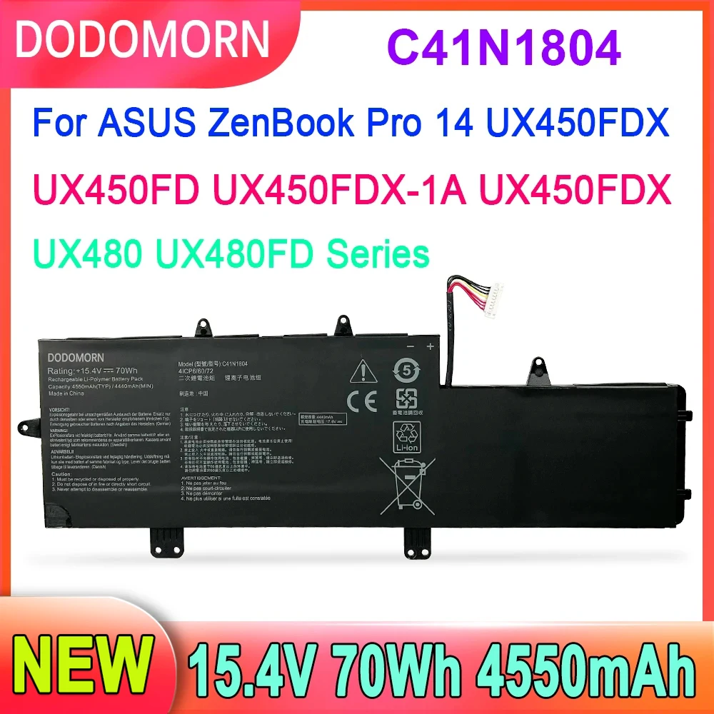 

15.4V C41N1804 Battery For ASUS ZenBook Pro 14 UX450FDX UX450FD UX480 UX480FD UX450FDX-1A UX450FDX Laptop 70WH