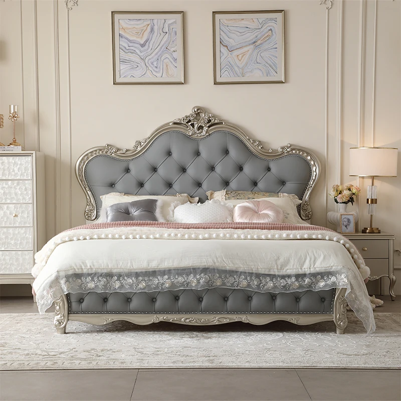 

American light luxury solid wood bed modern simple double master bedroom French cream wind princess bed European high-end weddin