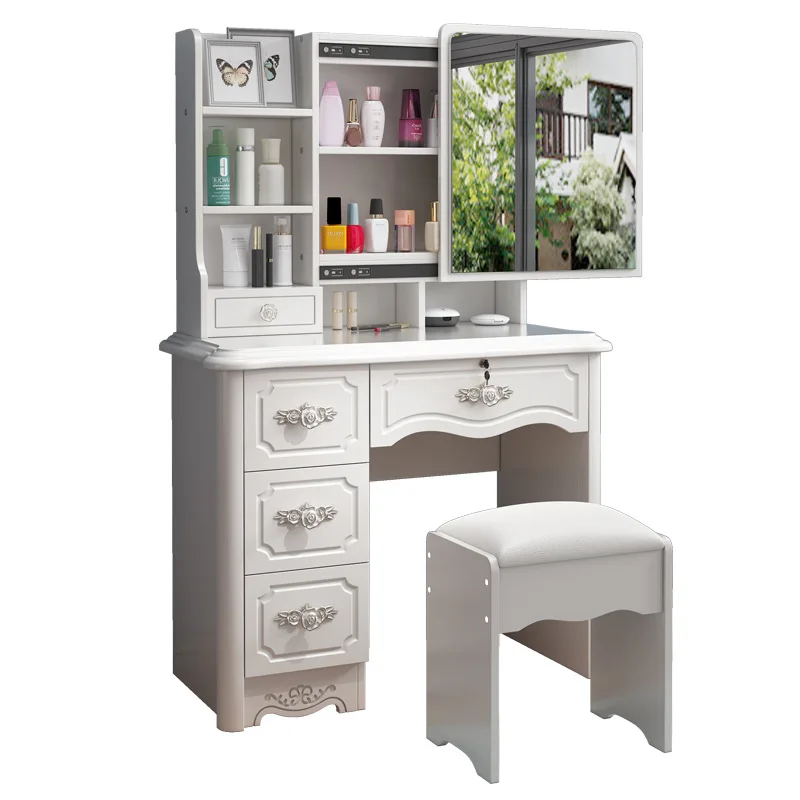 

European-style dresser, bedroom, modern and simple storage cabinet, integrated dressing table, mirror, light, net celebrity ins,