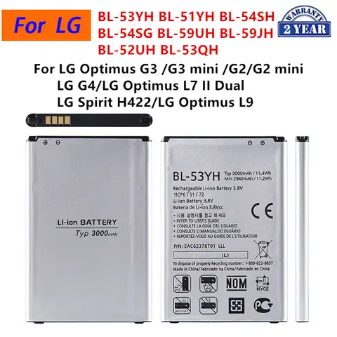 BL-53YH BL-51YH BL-54SH 54SG BL-59UH 59JH 52UH 53QH Battery For LG Optimus G3 mini G2 mini LG G4 Optimus L7 L9/ LG Spirit H422