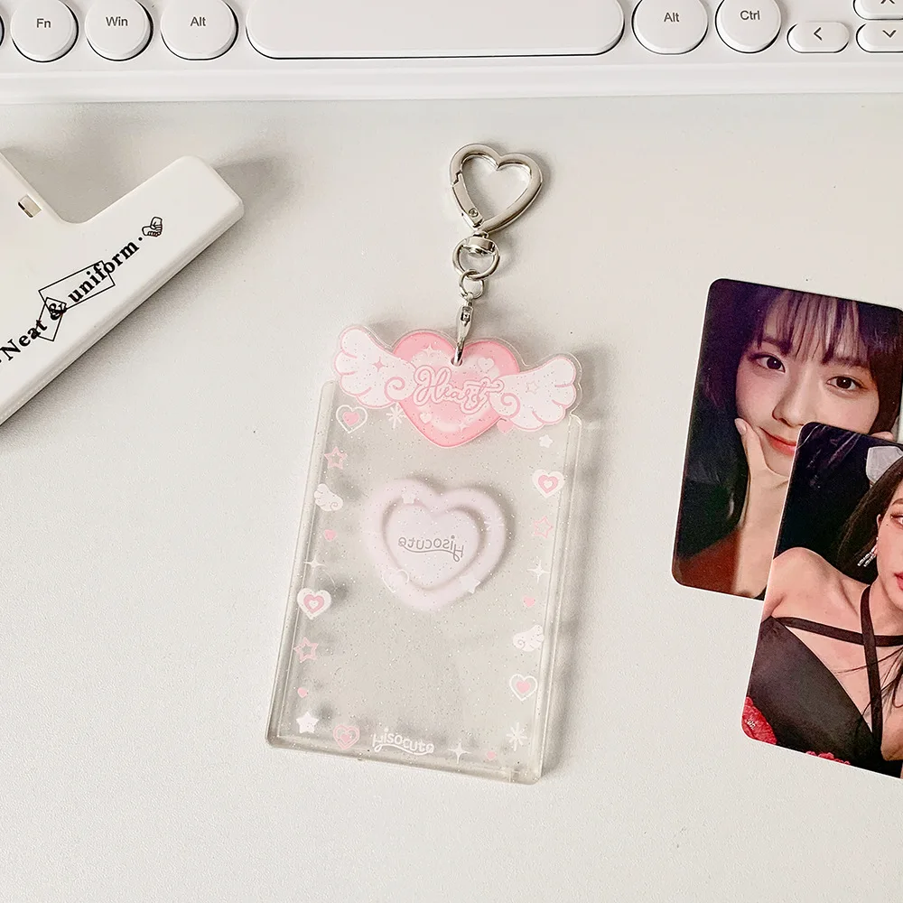Acrylic Card Cover Photocard Holder Love Heart Pendant With Keychain Photo Photocard Frame Hanging Decoration Picture
