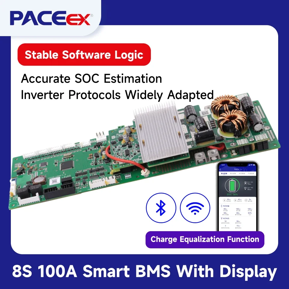 PACEex 8S 100A BMS Wifi RS485 LifePO4 Lithium Battery Smart BMS Highly Integrated Analog Front-End