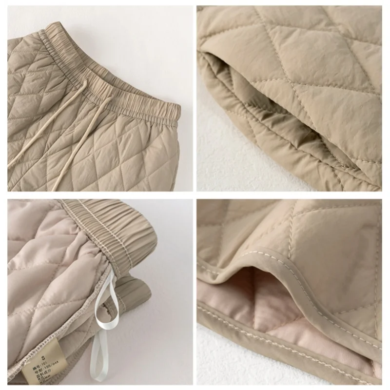 LanCharm 2025 automne hiver coréen taille haute chaud femmes pantalons décontractés diamant-motif épaissi minceur bottes Shorts