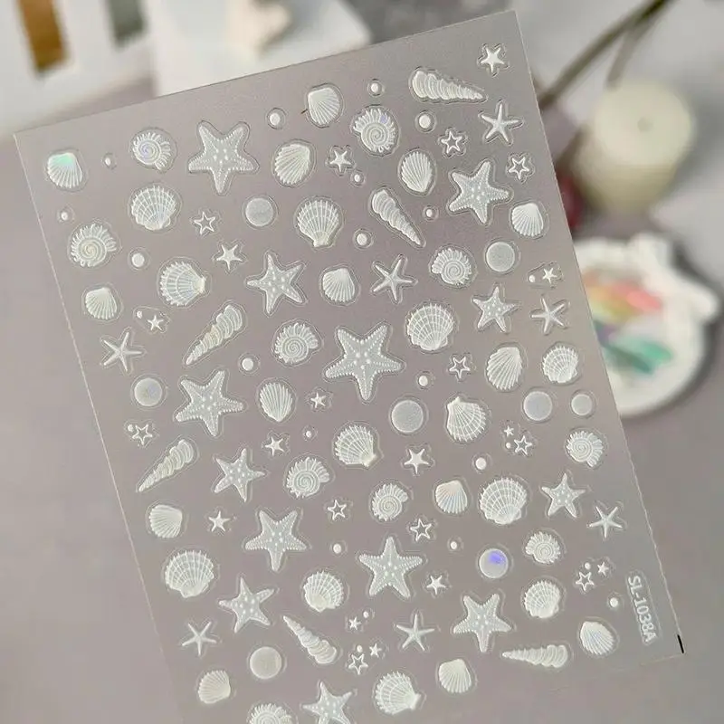 Sommer Strand Nagelaufkleber 5D Geprägte Seestern Muschel Aurora Nagelkunst Abziehbilder Niedliches Ozean-Thema Maniküre Dekoration Urlaub Y2K – Detail 2