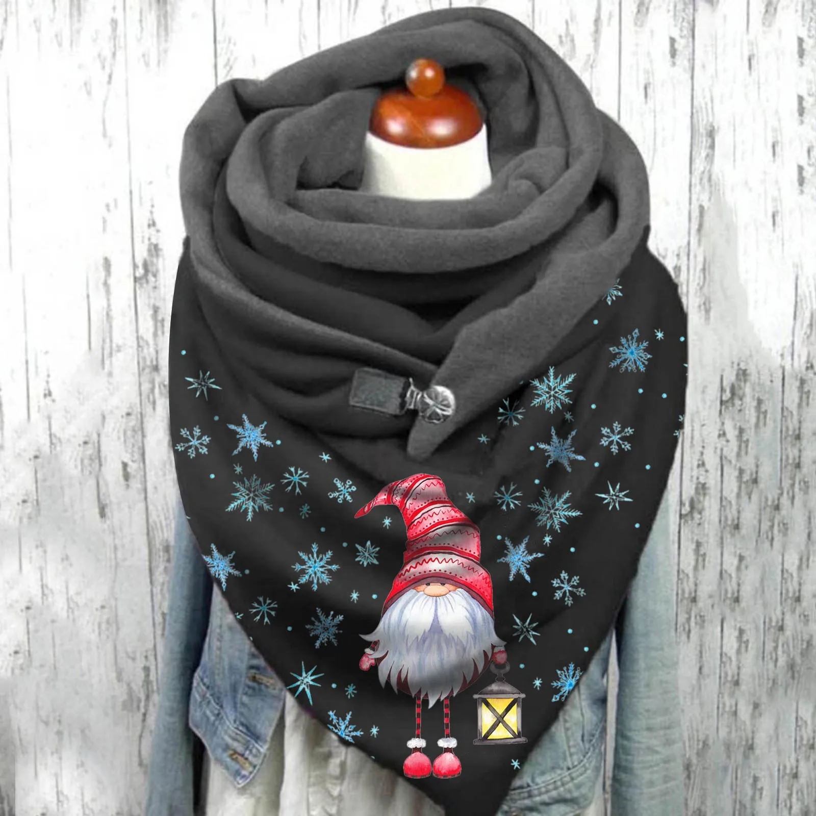 Female Casual Warm Scarves Shawl Fashion Women Snowflake Print Scarf Hijabs New Year Femme Red Scarf Wrap Button Scarf Christmas