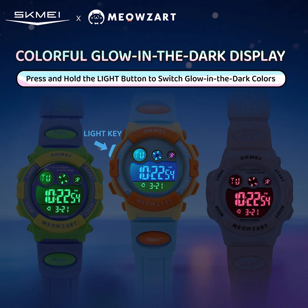 SKMEI Children's Watch Sports 5Bar Waterproof Kids Wristwatch For Boys Girls Multifunctional Luminous Display Electronic Watches