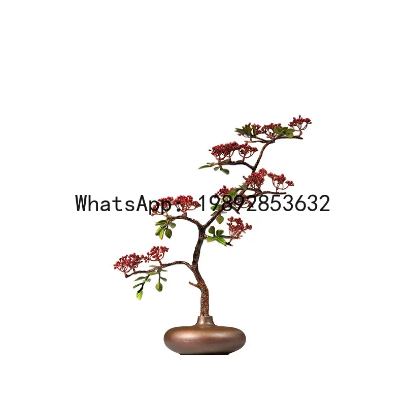 X5-7 Atelier d'Art en Cuivre, Ornement Bonsaï Réaliste Fruits d'Automne en Cuivre, Plante en Pot Abondante aux Fruits d'Automne, Nouveau Style Chinois
