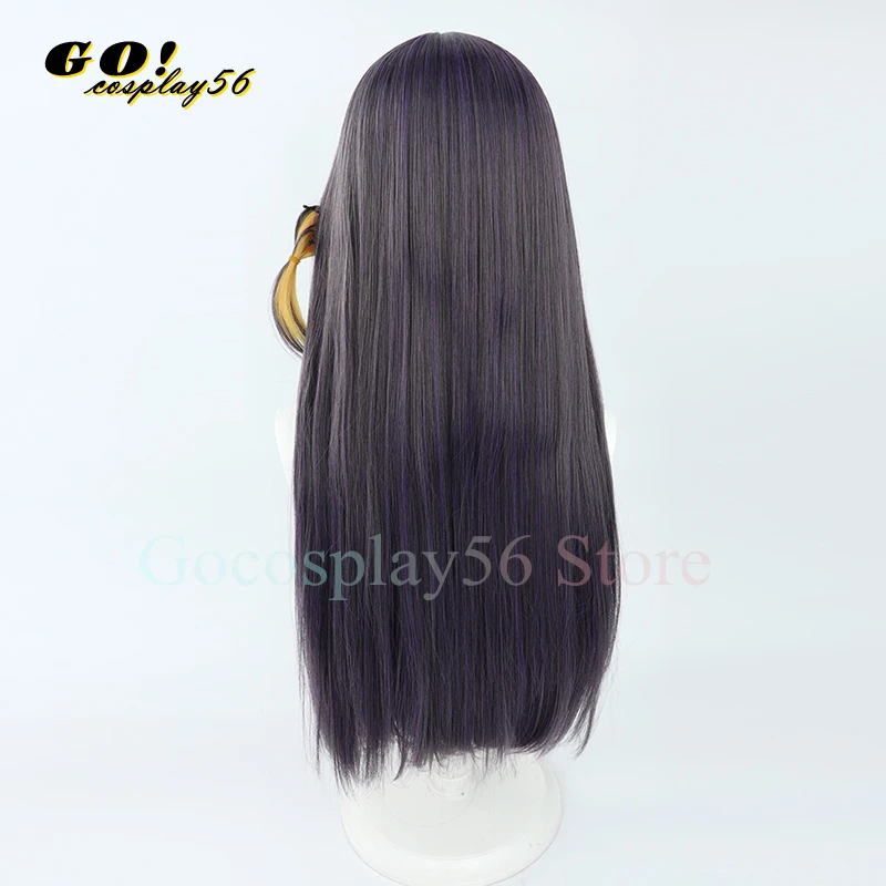 75cm Long Petra Gurin Cosplay Wig Vtuber NEW Outfits Dark Purple Hair Yellow Braids Idol Headwear