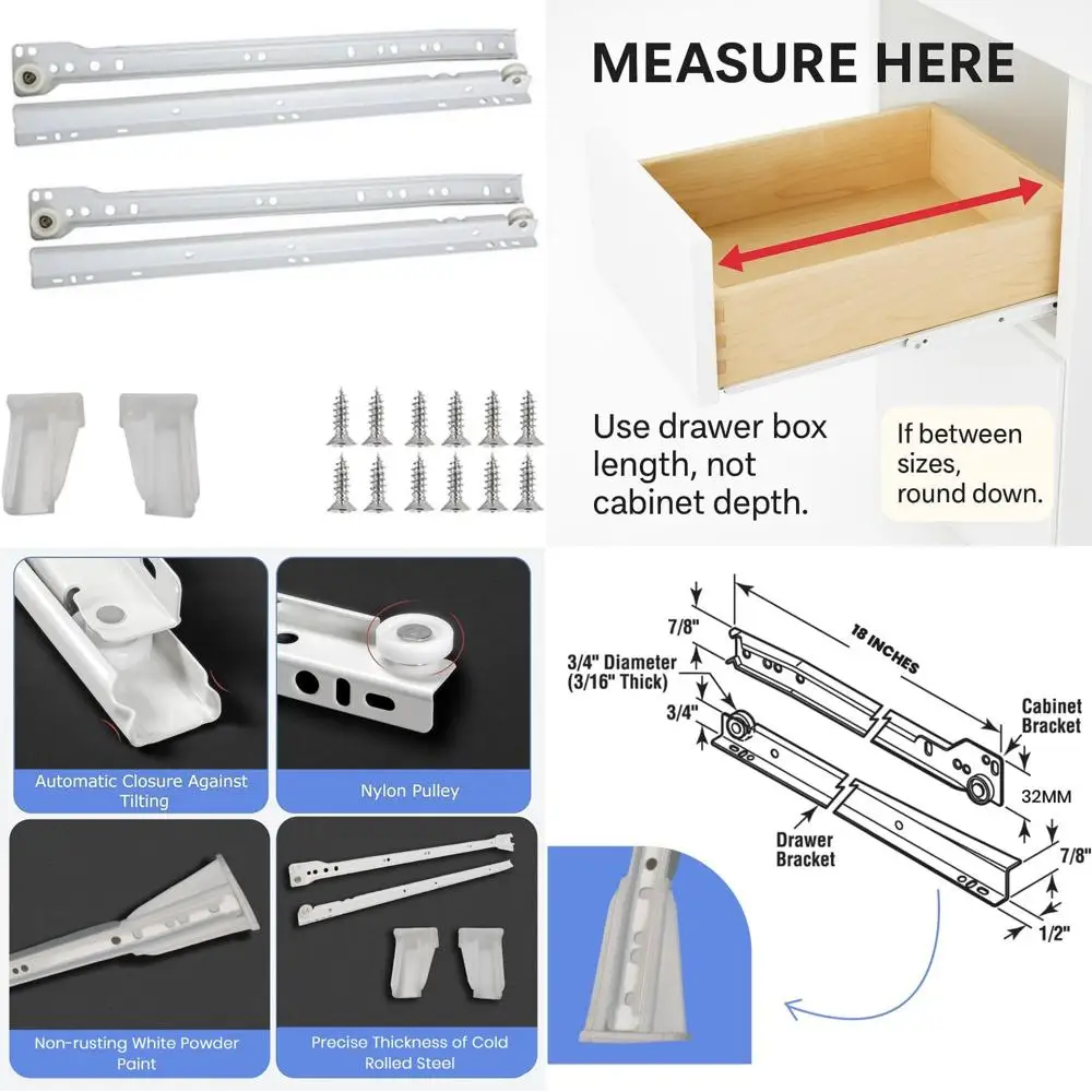 

Лицевая рама и безрамные направляющие для шкафа, 18-дюймовый европейский стиль, упаковка 10 шт., грузоподъемность 75 фунтов, холоднокатаная сталь, фини с порошковым покрытием