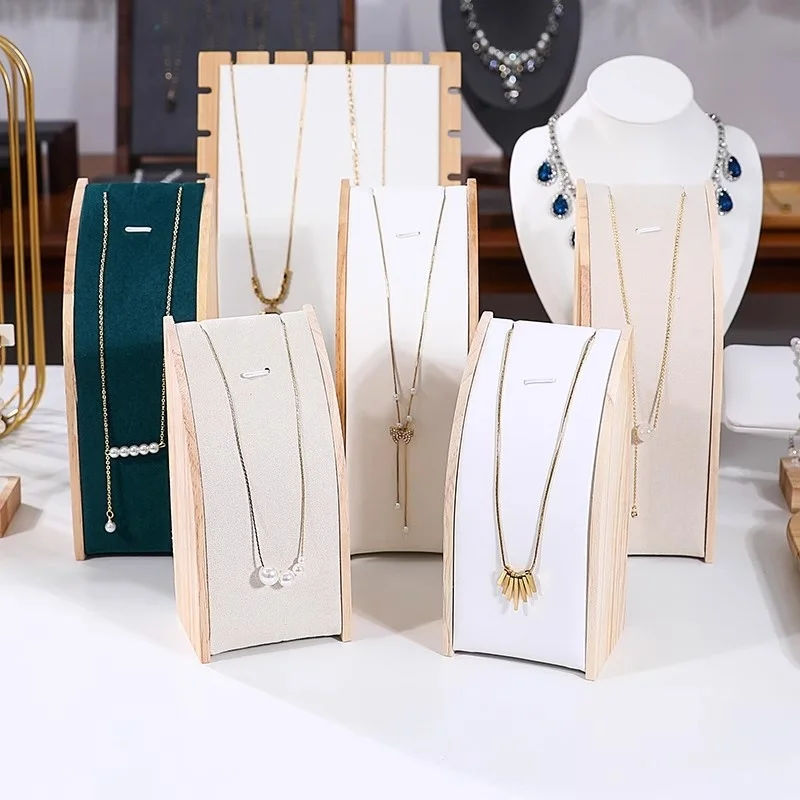 New Solid Wood Necklace Display Stand Jewelry Rack Pendant Holder Curved Jewelry Display Props Jewelry Packaging