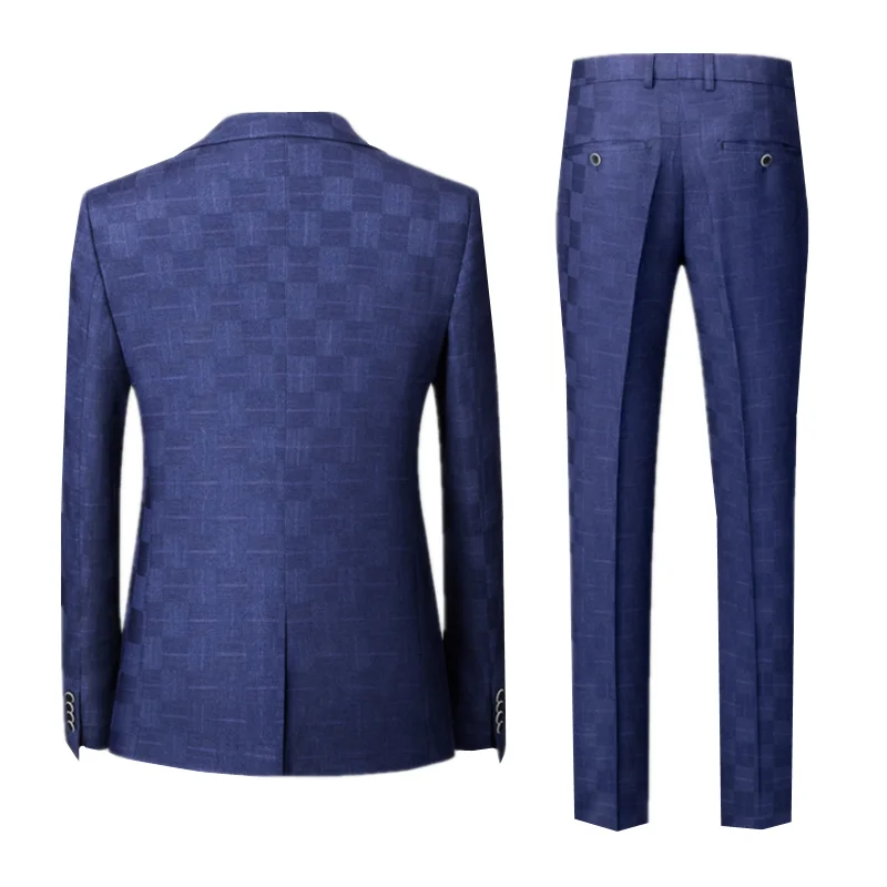 Blazer + pantalón + chaleco para hombre, traje de negocios de Boutique de alta calidad, 3 piezas, azul y gris, esmoquin de botonadura única para fiesta de boda