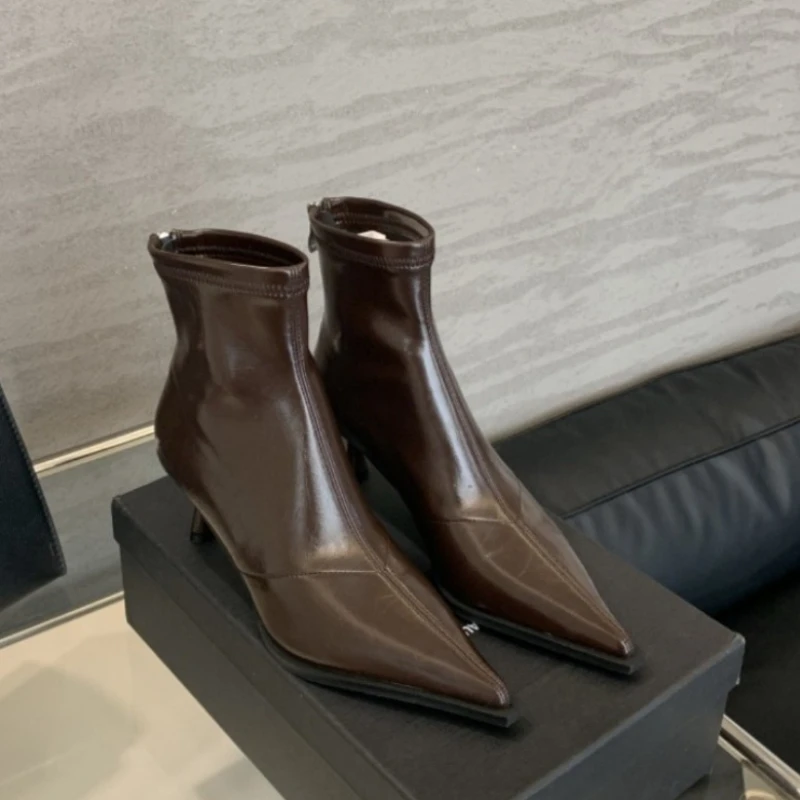 Botines de tacón alto ajustados con diseño de invierno para Mujer, zapatos elegantes con punta en pico, Botas cortas de fiesta de Stripper de estilo callejero para Mujer