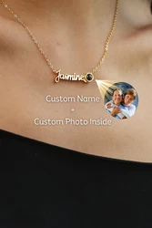 Custom Name Necklace with Photo Projection Stainless Steel Chain Personalized Gift for Mom Daughter Her Valentine Day