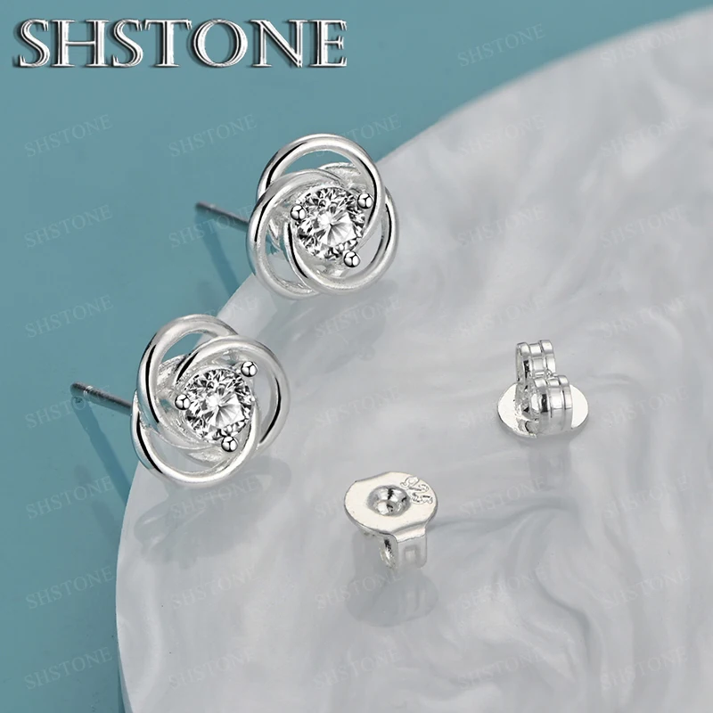 Promotion Fashion 925  Sterling Silver Jewelry Charm Cute Accessories Women Wedding Party Zircon Crystal Roses Stud Earrings