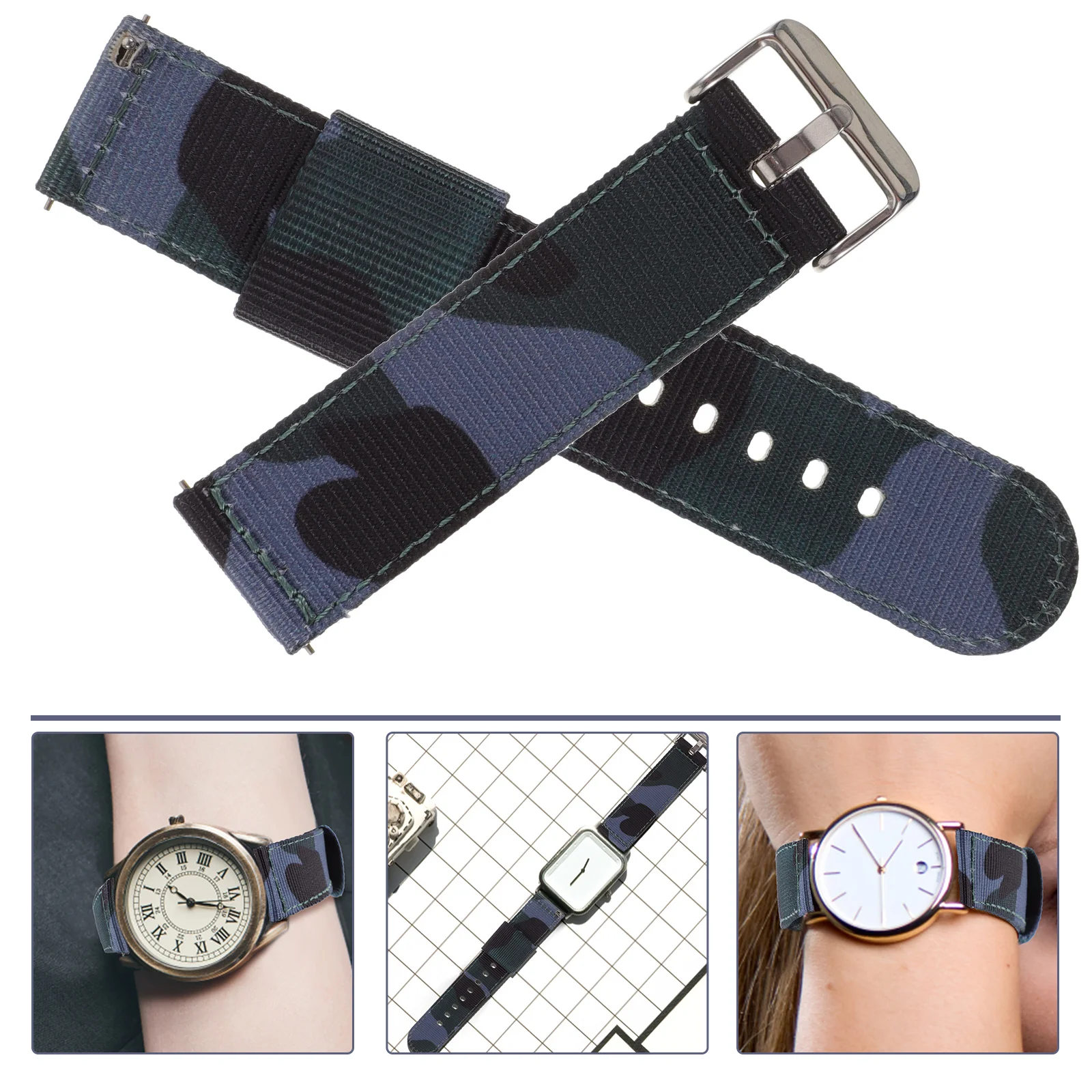

Camouflage Nylon Watchb s Wristb Men Adjustable Holes Soft Breathable Water Resistant Durable Replacement Accessories Watch