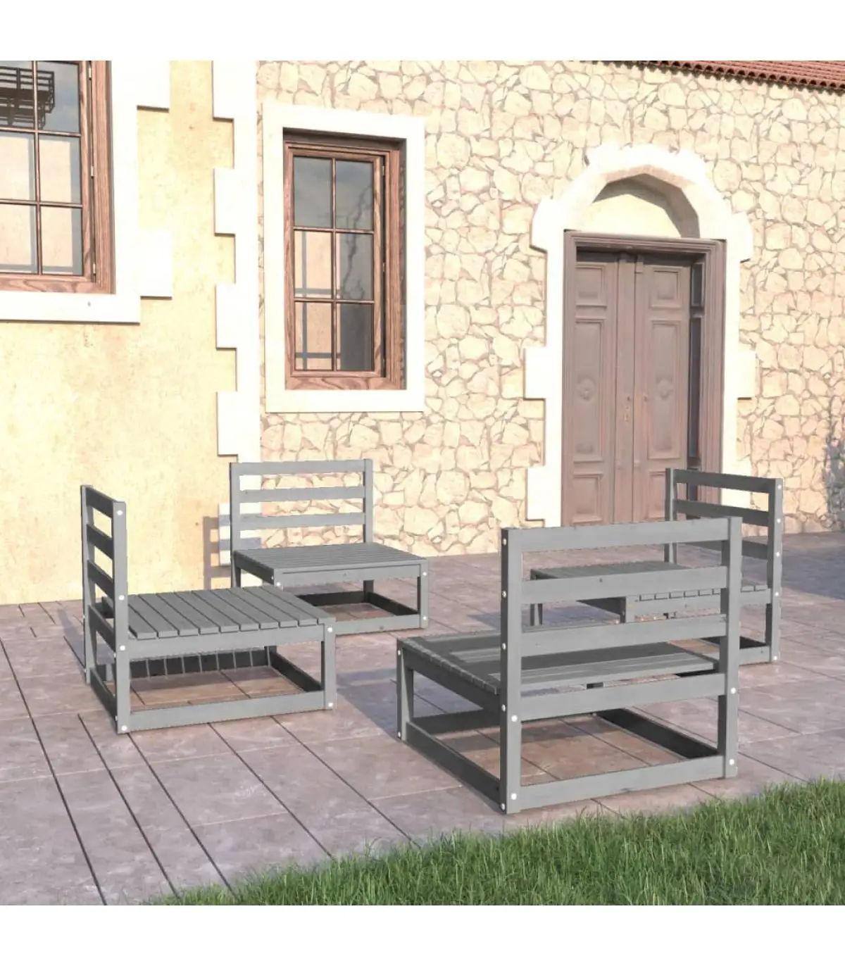 Garden sets garden furniture 4 pieces gray solid pine wood