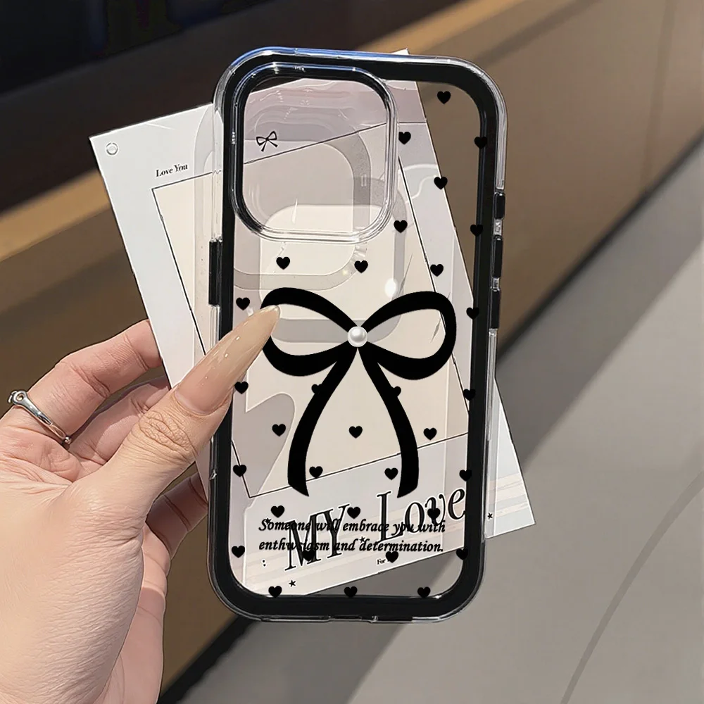 Niedliche schwarze Schleife Handyhülle für iPhone 17 Pro Hülle iPhone 15 13 11 12 14 16 Pro Max 17 Air 2 IN 1 stoßfeste Silikonhülle