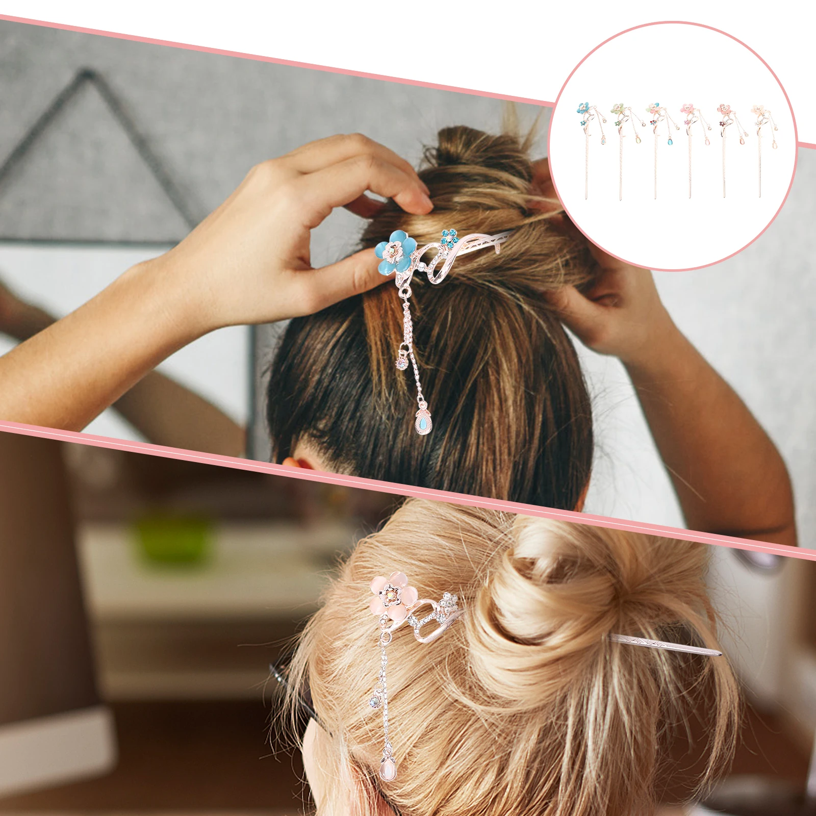 

Retro Flower Hairpin Chinese Stick Vintage Hair Accessory Alloy Design for Women Buns Traditional Han Clothes