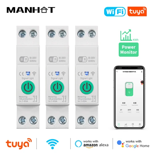 1-63A 1P + N Tuya WiFi interruptor de circuito inteligente Kwh temporizador de medición relé MCB voltaje protección de corriente Alexa Google Home Alice