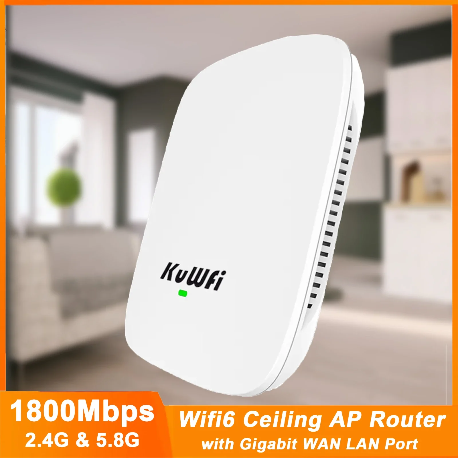 KuWfi 1800Mbps Ceiling AP Router Wi-Fi 6 Dual Band Wifi Router 2.4GHz 5.8GHz Wireless Router with Gigabit WAN LAN Port 48V POE