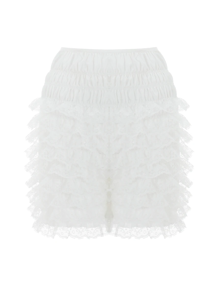 المرأة كشكش الدانتيل السراويل مرونة الخصر البنطلونات Y2K الجمالية سراويل قصيرة عادية القوطية Kawaii السراويل الصيف